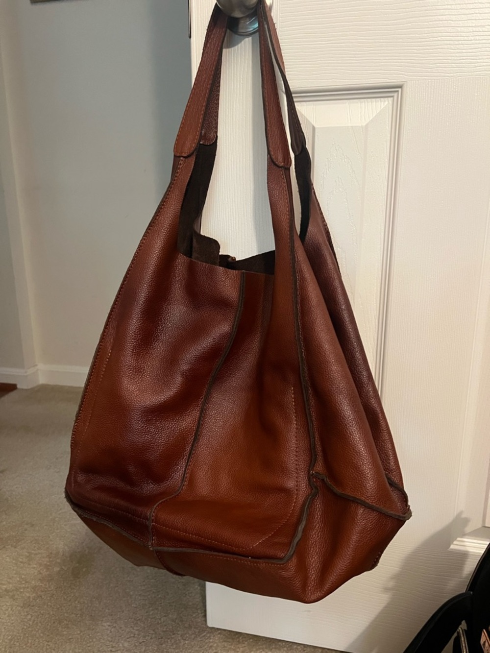 Spacious Brown Leather Tote Bag